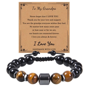 Detail of 10mm tiger eye stone bracelet with adjustable cord and To My Grandpa gift card