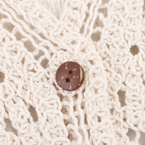 Women's crochet cardigan with batwing sleeves and round wood-textured buttons