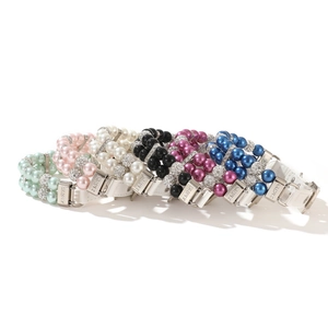 Elegant double-row pearl pet collar with rhinestones and colorful beads in six colors