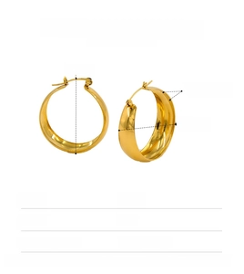 Detailed size parameters of 34.4mm wide gold stainless steel round hoop earrings