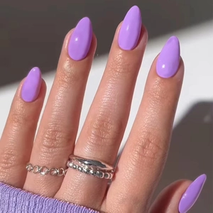 Purple Glossy Press On Nails Almond Shape Solid Color Detachable False Nails Reusable For Women