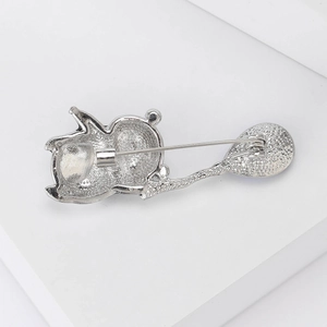 Cute panda balloon brooch with sparkling rhinestones and silver alloy metal finish