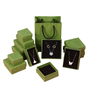 Vintage green jewelry gift box set with embossed patterns for rings and necklaces