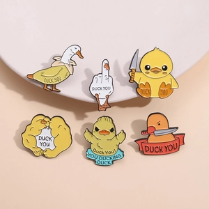Funny enamel yellow duck brooch set with creative animal meme designs in zinc alloy