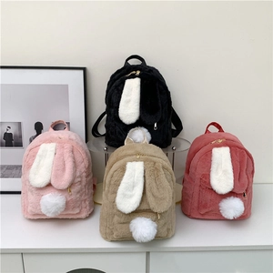 Cute Bunny Rabbit Ears Plush Backpack Faux Fur Fuzzy Multi Color Shoulder Bag Casual Travel Daypack For Girls Women