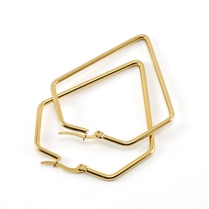 Exaggerated golden stainless steel pentagon hoop earrings with minimalist geometric lines