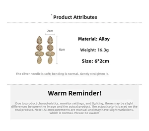 Detailed view of 6x2cm textured gold modular earrings with alloy material specifications