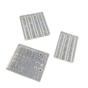 3-piece clear silicone nail art molds featuring heart, star, and bow designs for DIY decor