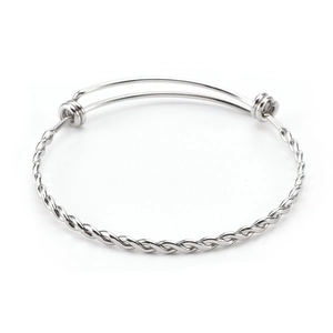 Polished silver stainless steel twisted cable bracelet with adjustable sliding closure