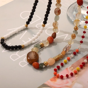 Bohemian gold-plated titanium necklace with colorful natural stone and mixed beads