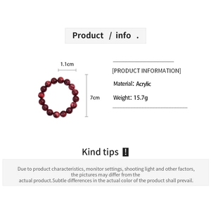 Detailed size chart for red acrylic beaded bracelet with 1.1cm beads and 15.7g weight