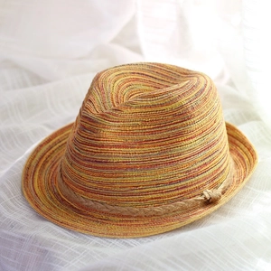 Women Colorful Stripe Woven Straw Fedora Hat With Hemp Rope Band Summer Beach Sun Protection Short Brim Jazz Cap
