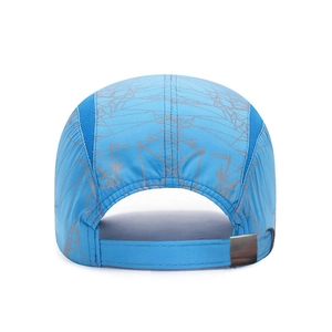 Quick-dry blue sport cap with mesh panels and adjustable metal buckle for outdoor sun protection