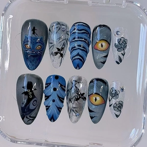 Press On Nails Long Stiletto Almond Shape Dark Mystery Devil Style Gothic Fantasy ABS Plastic With Glue