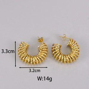 Vintage 18K gold plated spiral crescent hoop earrings with textured finish