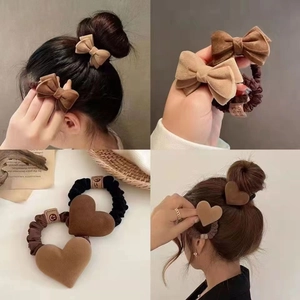 Cute Plush Bow Cartoon Hair Ties Elastic Scrunchies For Girls Women Ponytail Holder Fruit Heart Decorative
