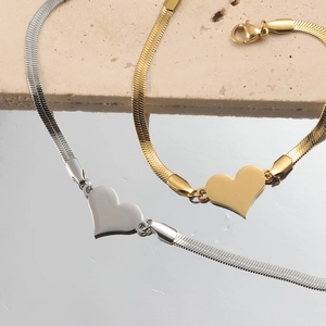 Elegant gold and silver stainless steel heart snake chain bracelets for women