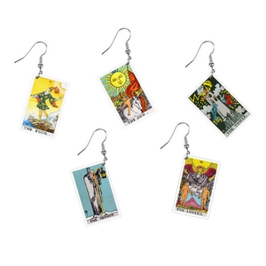 Tarot Card Dangle Earrings Acrylic Double Sided Print Vintage Occult Jewelry For Women Iron Earring Post Mysterious Accessory