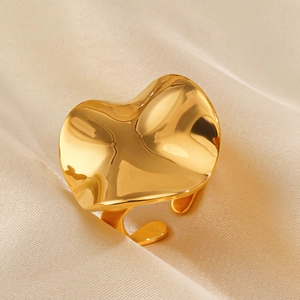 18K gold plated irregular heart shaped open ring with polished metal finish on silk