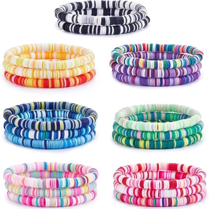 Set of 12 Taylor friendship bracelets with 6mm clay beads in boho stacked beach styles