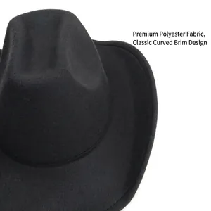 Chapeau fedora classique en feutre noir avec bord roulé et calotte pincée pour adulte