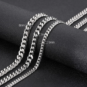 Silver stainless steel cuban chain necklaces in 5mm, 7mm, and 8mm widths with lobster clasp