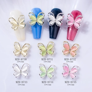 Butterfly Nail Art Charms 3D Alloy Metal Cat Eye Stone Rhinestones Decoration DIY Manicure Accessories Elegant Cute