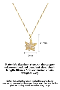 Detail of gold starfish pendant with cubic zirconia, O-chain length 40cm plus 5cm extender