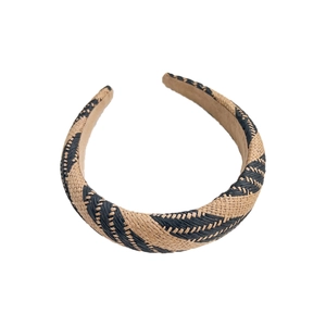 Classic candy-colored woven headband in beige and black geometric braided pattern