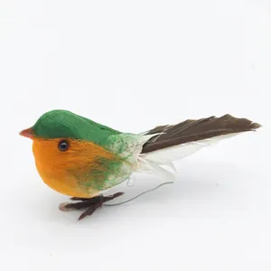 Vibrant artificial robin bird with real feathers and wire mount for Christmas trees