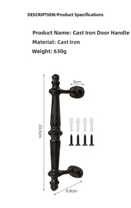 Σετ μαύρη λαβή πόρτας από χυτοσίδηρο 23,5 cm με βίδες και εξαρτήματα τοποθέτησης