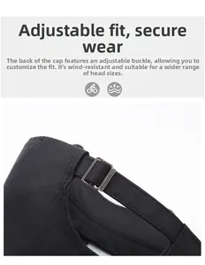 Detail of adjustable metal buckle and black cotton strap on men's baseball cap