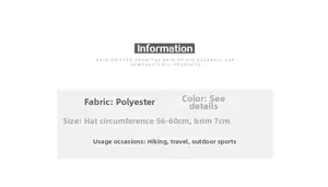 Guide des tailles de casquette en polyester avec tour de tête 56-60cm et visière de 7cm