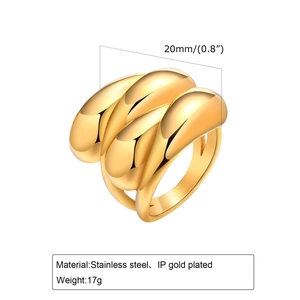 Polished gold multi-layer chunky water drop ring in stainless steel 20mm wide