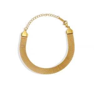 Elegant 18K gold mesh woven bracelet with lobster clasp and adjustable extension chain