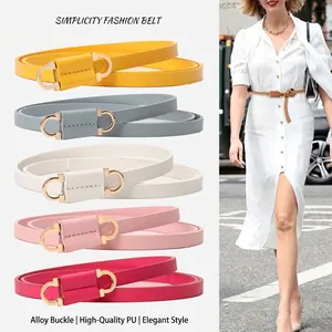 Women Skinny Belt PU Leather Simple Fashion Versatile Alloy Buckle Dress Waistband