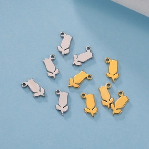 Set of 10 tulip pendants in gold and silver stainless steel for jewelry making