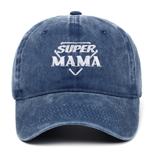 Berretto da baseball in cotone lavato blu scuro con ricamo bianco Super Mama