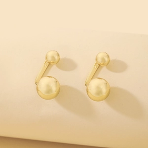 Minimalist Dual Ball Stud Earrings With 925 Sterling Silver Earring Post Geometric Alloy Polished Metallic For Women