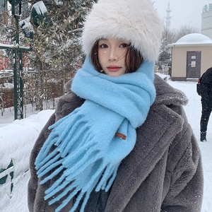 Elegant Wool Blend Winter Scarf For Women Men Minimalist Solid Color Long Tassel Shawl Warm Korean Style Woven Wrap