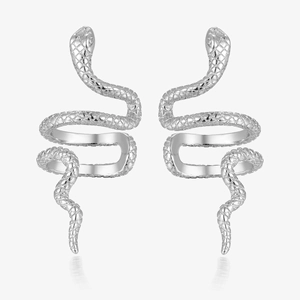 Minimalist S925 sterling silver snake ear cuffs with realistic scale texture on white background