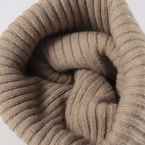Women's warm winter ribbed knit hat in camel brown with thick double-layer thermal fabric