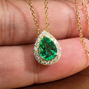 Pear Cut Emerald Zircon Pendant Necklace Copper Vintage Elegant Tear Drop Charm Jewelry For Women Gift