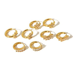 Selection of 18K gold-plated stainless steel hoop earrings with cubic zirconia flowers