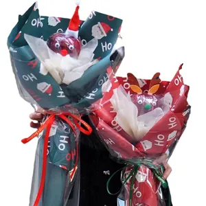 Waterproof Christmas gift wrapping paper for apple bouquets with Santa and reindeer decor