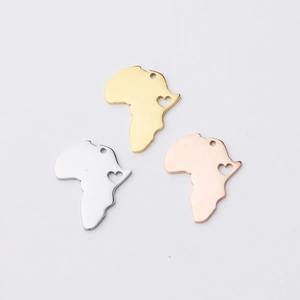 Africa Map Shape Pendant Mirror Polished 304 Stainless Steel Hollow Heart DIY Jewelry Making Finding Charm Accessories