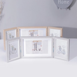 Multi-Panel Folding Photo Frame Desktop Wood Grain Decorative Hinged Tabletop Combined Picture Display Nordic Style