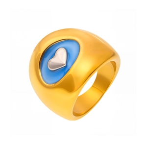Bague cœur style Van Gogh en acier inoxydable plaqué or 18K avec finition polie