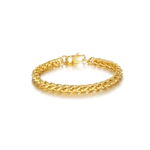 Polished gold-plated stainless steel wheat chain bracelet with a classic lobster clasp