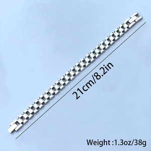 Retro stainless steel watch-band link bracelet in silver with size and weight specs
